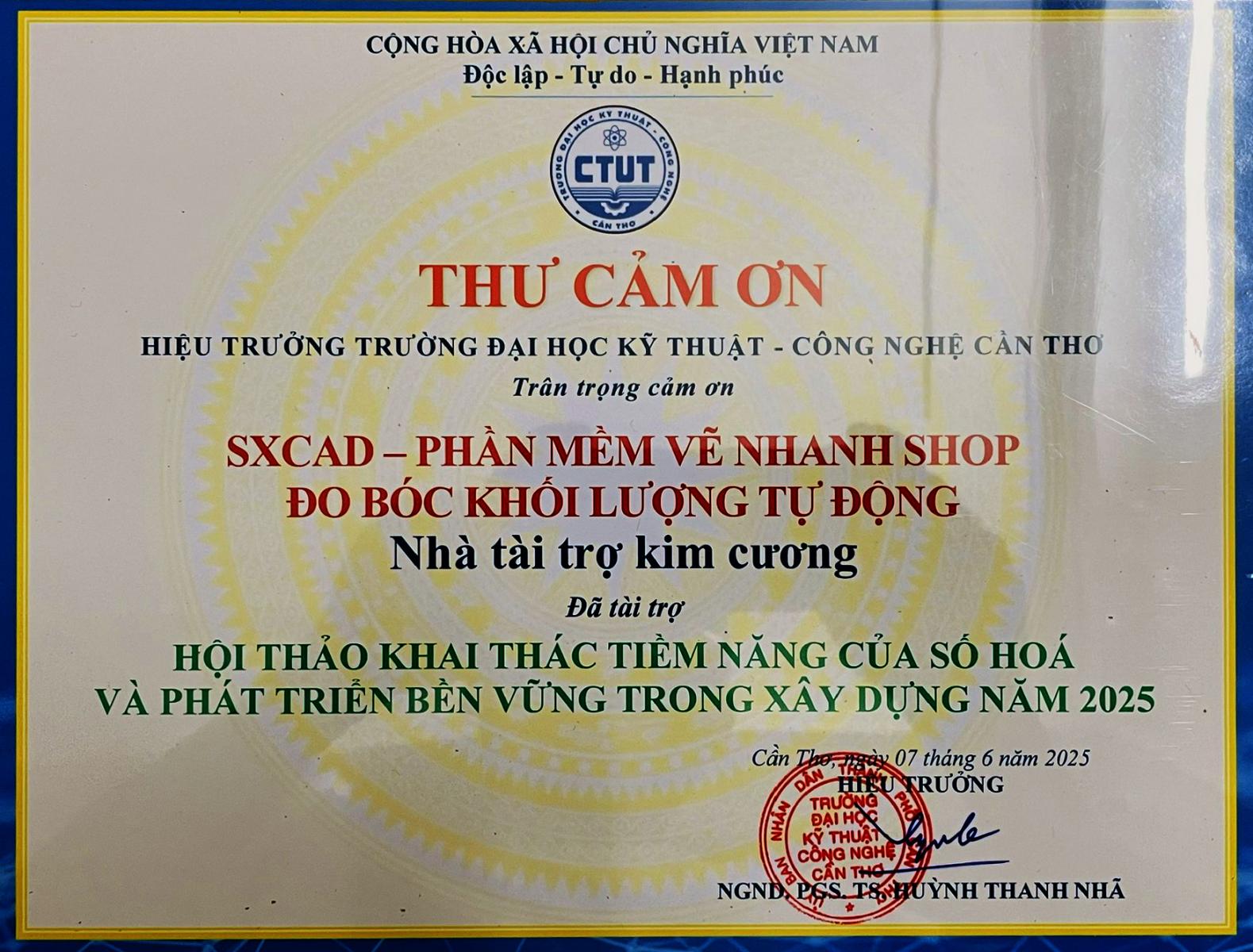Thư cảm ơn gửi sxCAD